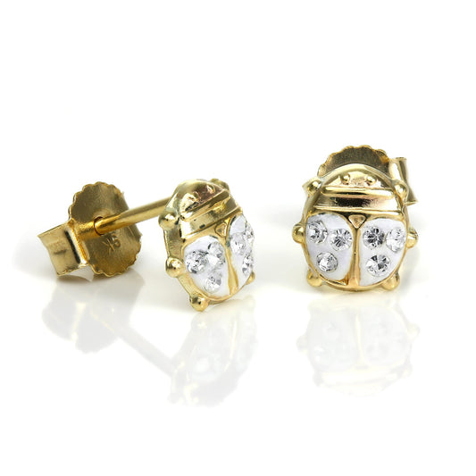 9 Karat Gold & CZ Kristall Marienkäfer Ohrstecker