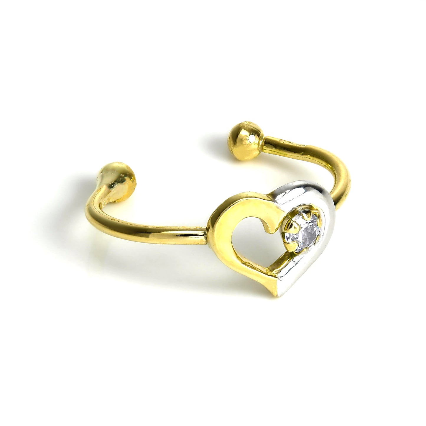 Offene Herzohrringe aus 9ct Gelb- und Weißgold mit kleinem klaren CZ-Kristall