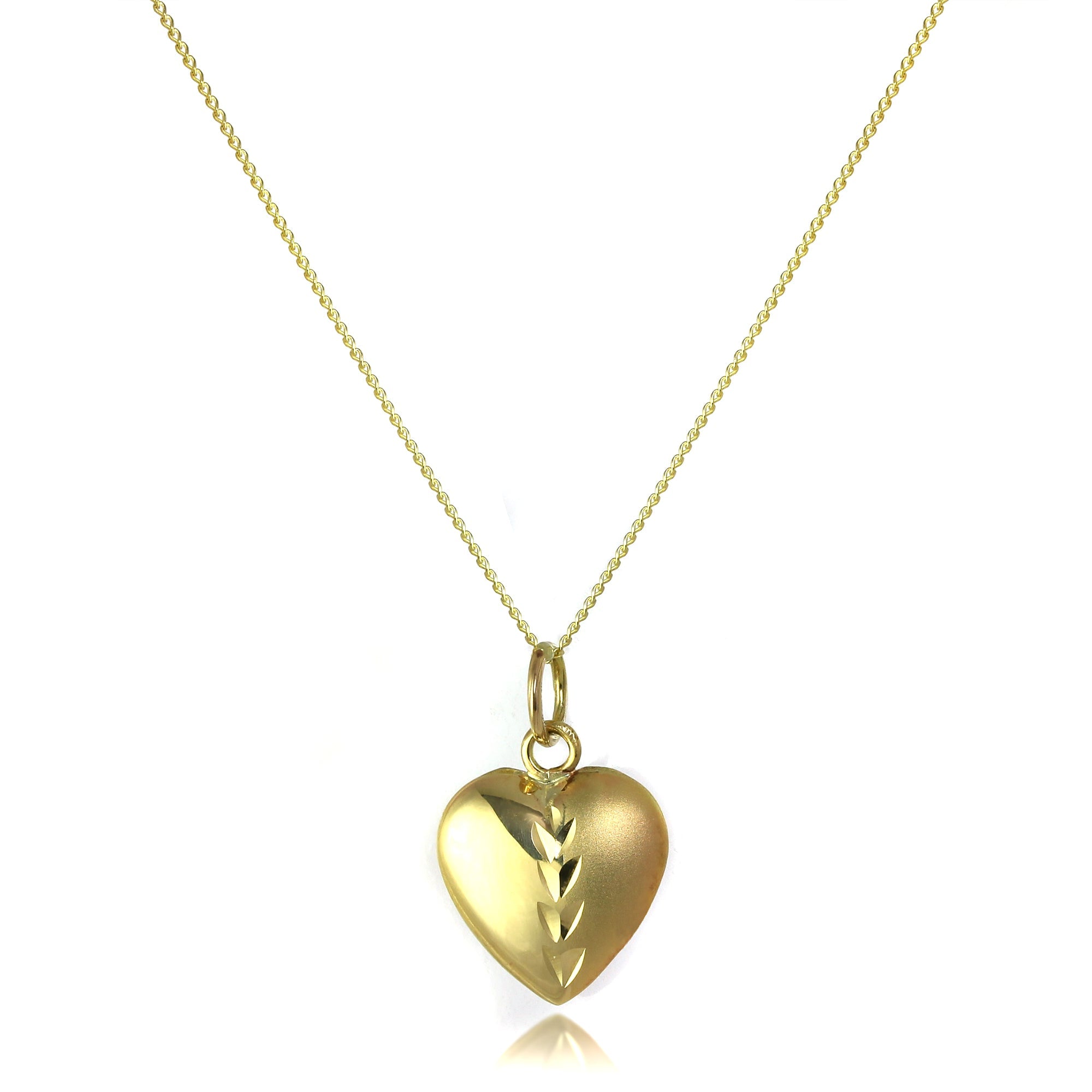9 Karat Gold Geschwollenes Herz Matt & Poliert Anhänger an 40,5 - 51 cm Kette