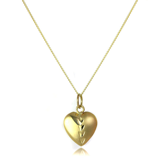 9ct Gold Puffed Heart Matt & Polished Pendant on 16 - 20 Inch Chain