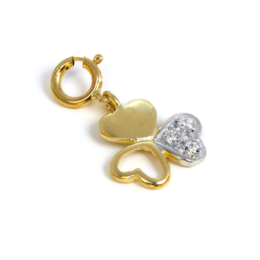 9 Karat Gold & CZ Kristall Dreifach Herz Kleeblatt Anhänger