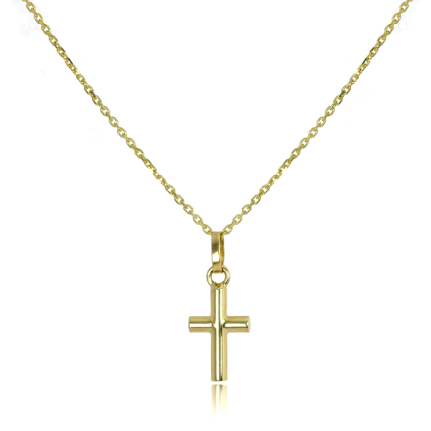 9 Karat Gold Klein Kreuz Anhänger an 40,5 - 51cm Kette
