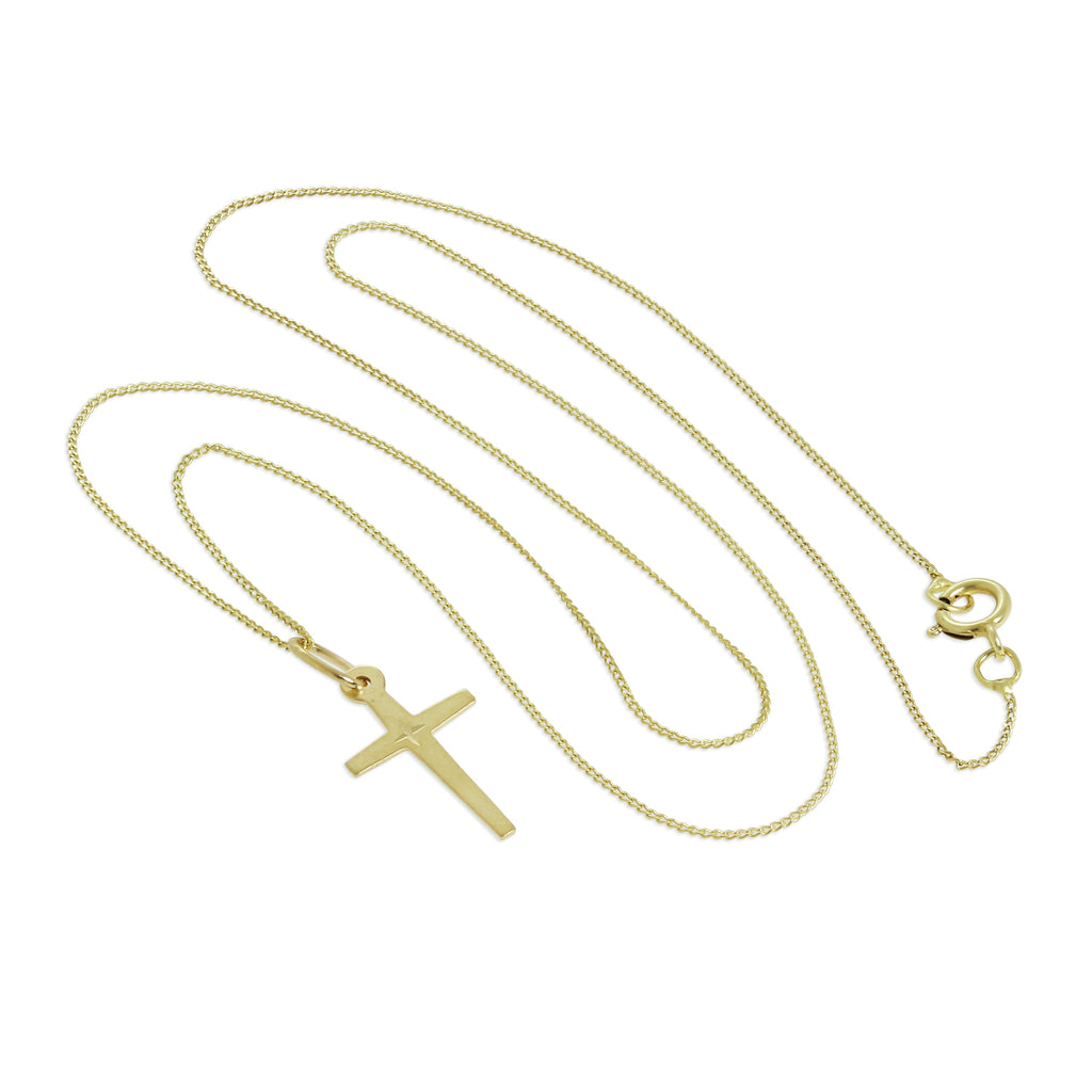 9 Karat Gelbgold Diamantschliff Kreuz Anhänger Halskette 40,5 - 51 cm