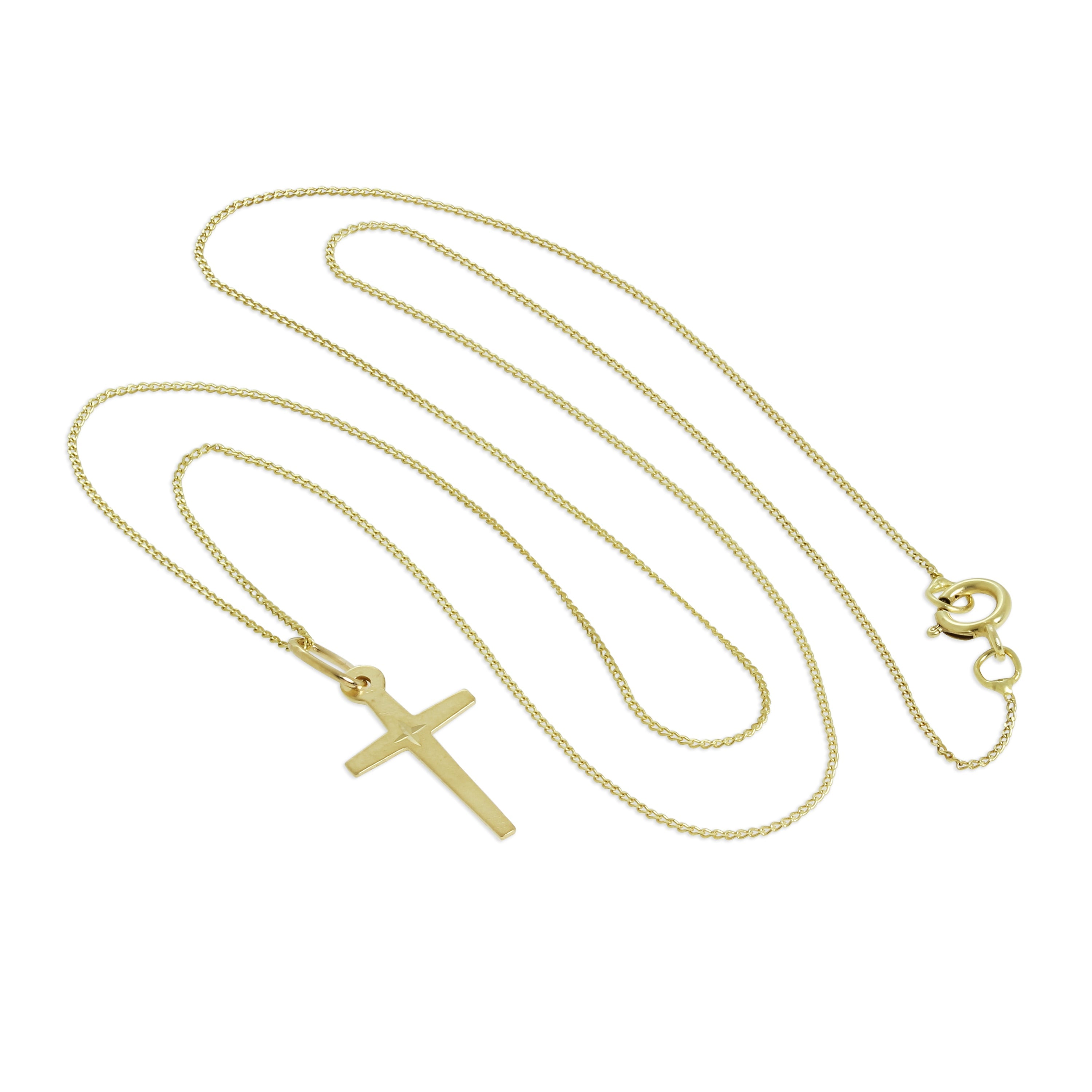 9 Karat Gelbgold Diamantschliff Kreuz Anhänger Halskette 40,5 - 51 cm