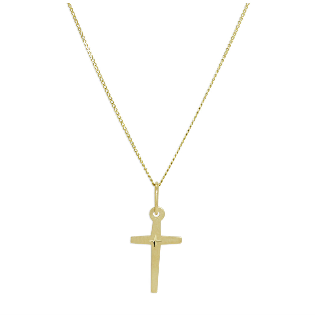 9 Karat Gelbgold Diamantschliff Kreuz Anhänger Halskette 40,5 - 51 cm