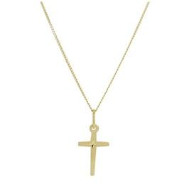 9 Karat Gelbgold Diamantschliff Kreuz Anhänger Halskette 40,5 - 51 cm