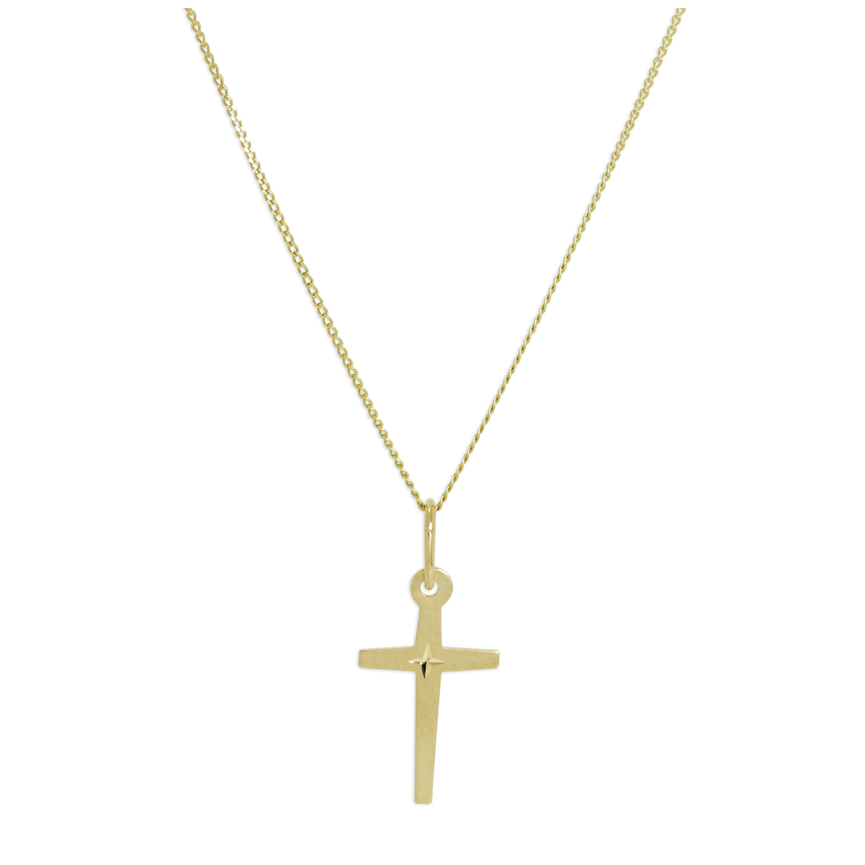 9 Karat Gelbgold Diamantschliff Kreuz Anhänger Halskette 40,5 - 51 cm