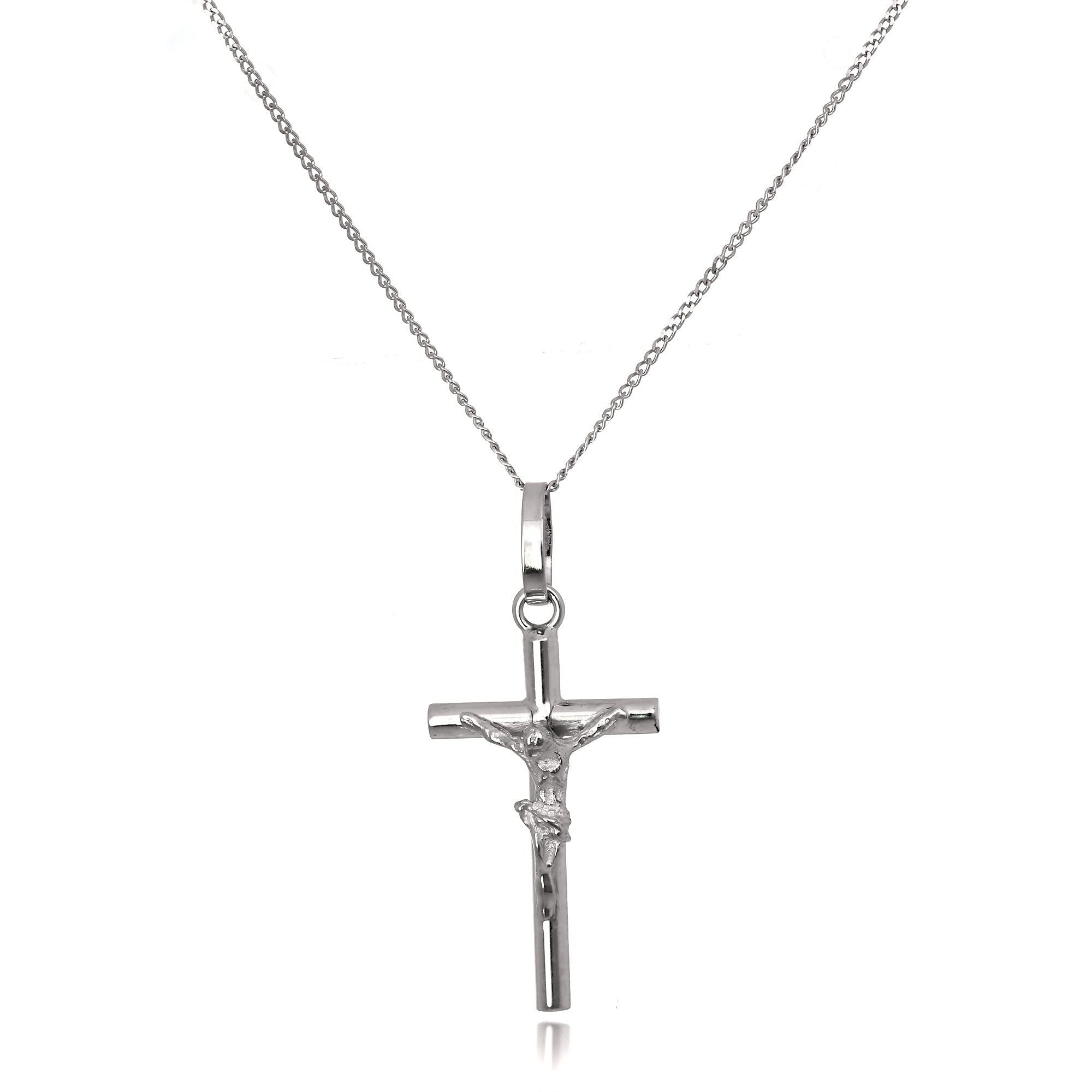 9 Karat Weißgold Kruzifix Anhänger an 40,5 - 51 cm Kette