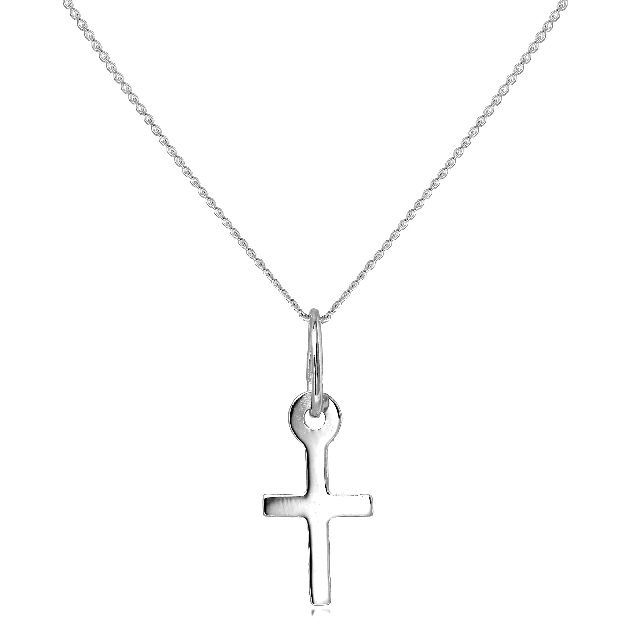 Winzig 9 Karat Weißgold Kreuz Anhänger an 40,5 - 51 cm Kette