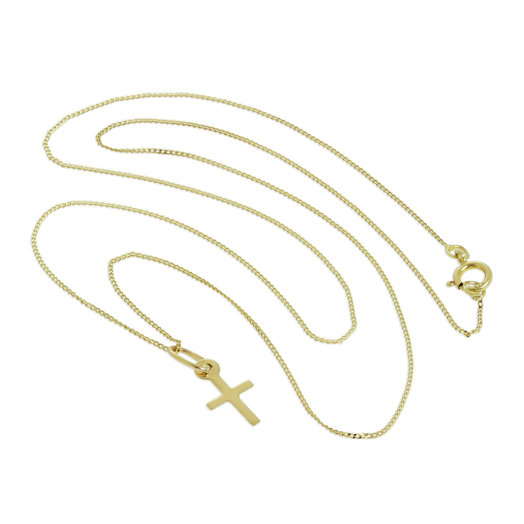 Kleine 9 Karat Gold Kreuz-Anhänger Halskette 16–20 Zoll