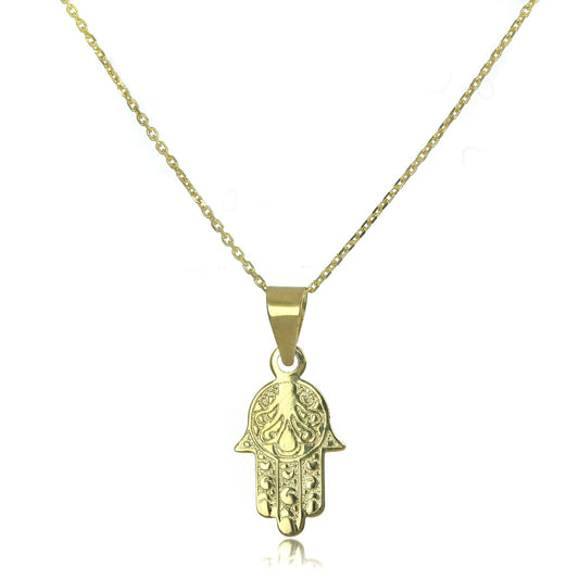 9 Karat Gold Hamsa Hand Anhänger an 40,5 - 51cm Kette