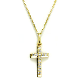 9 Karat Gold & CZ Kristall Verkrustet Doppel Kreuz - Anhänger Halskette 40,5 - 51 cm