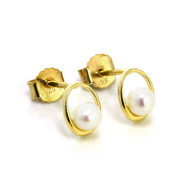 9 Karat Gold & Süßwasserperle Offen Ohrstecker 