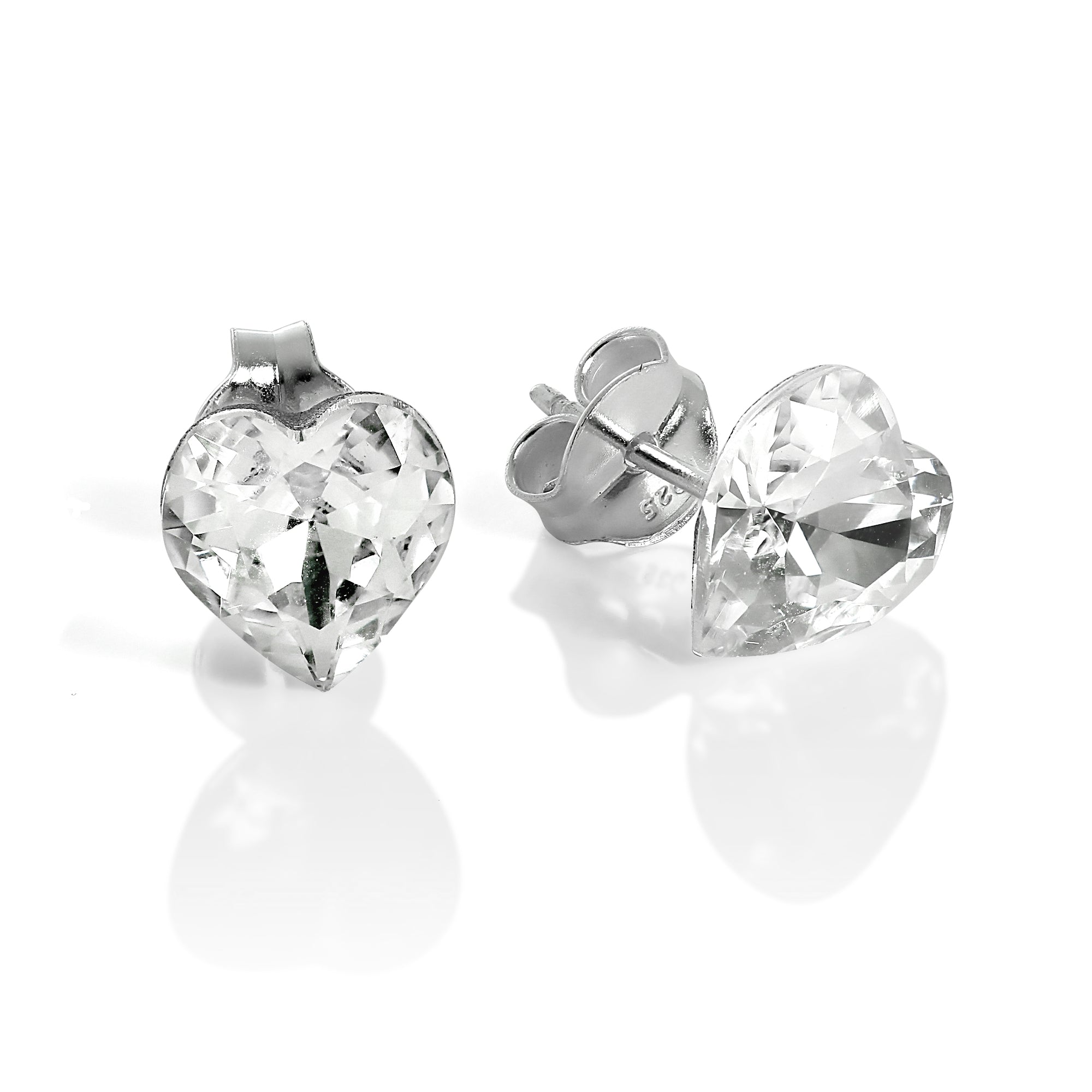 Sterlingsilber & Klar CZ Kristall Herz Ohrstecker