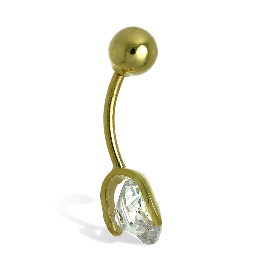 Bauchnabelpiercing aus 9 Karat Gold mit Rad aus klarem Zirkonia und Kugelende, 7 mm
