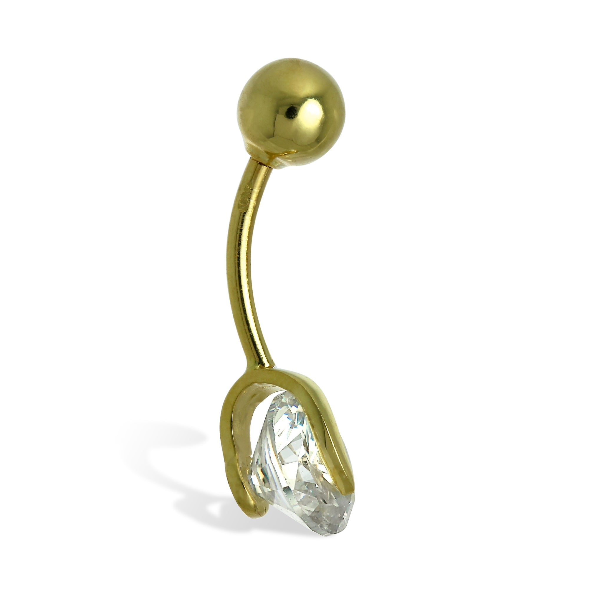 9 Karat Gold 7 mm Klar CZ Kristall Rad Kugel Ende Bauchnabelstange