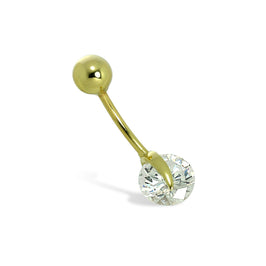 9 Karat Gold 7 mm Klar CZ Kristall Rad Kugel Ende Bauchnabelstange