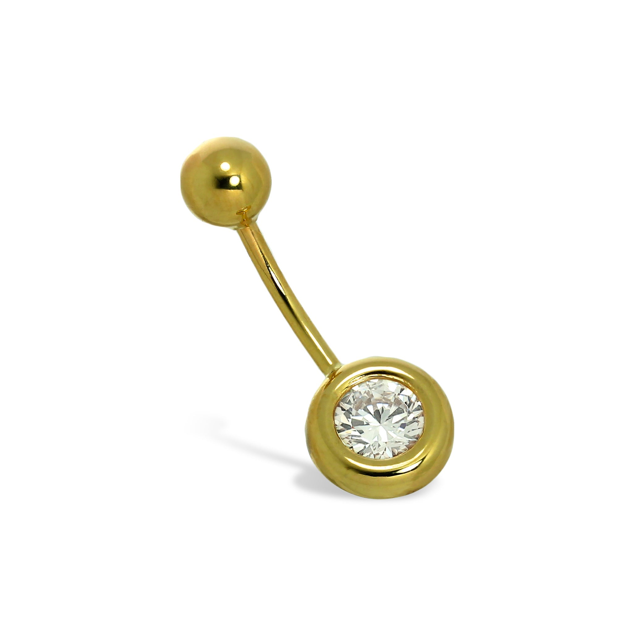 9 Karat Gold & 5 mm Klar CZ Kristall Überschliff Kugel Ende Bauchnabelstange