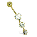 Bauchnabelpiercing aus 9 Karat Gold mit dreifachem Herz aus Zirkonia und Kugelende