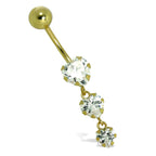 Bauchnabelpiercing aus 9 Karat Gold mit dreifachem Herz aus Zirkonia und Kugelende