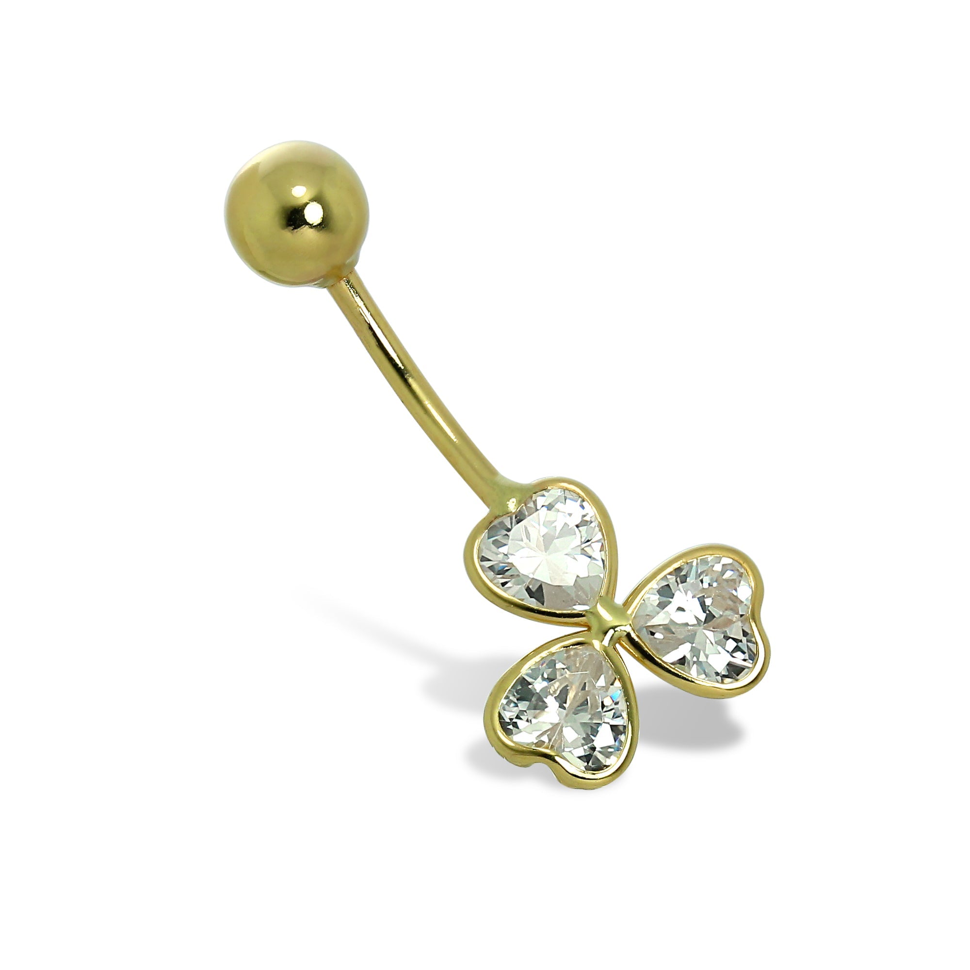 9 Karat Gold & CZ Kristall Kleeblatt Kugel Ende Bauchnabelstange