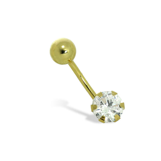 9 Karat Gold 6mm Rund Klar CZ Kristall Kugel Ende Bauchnabelstange