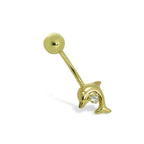 9 Karat Gold & CZ Kristall Springender Delfin Kugel Ende Bauchnabelstange