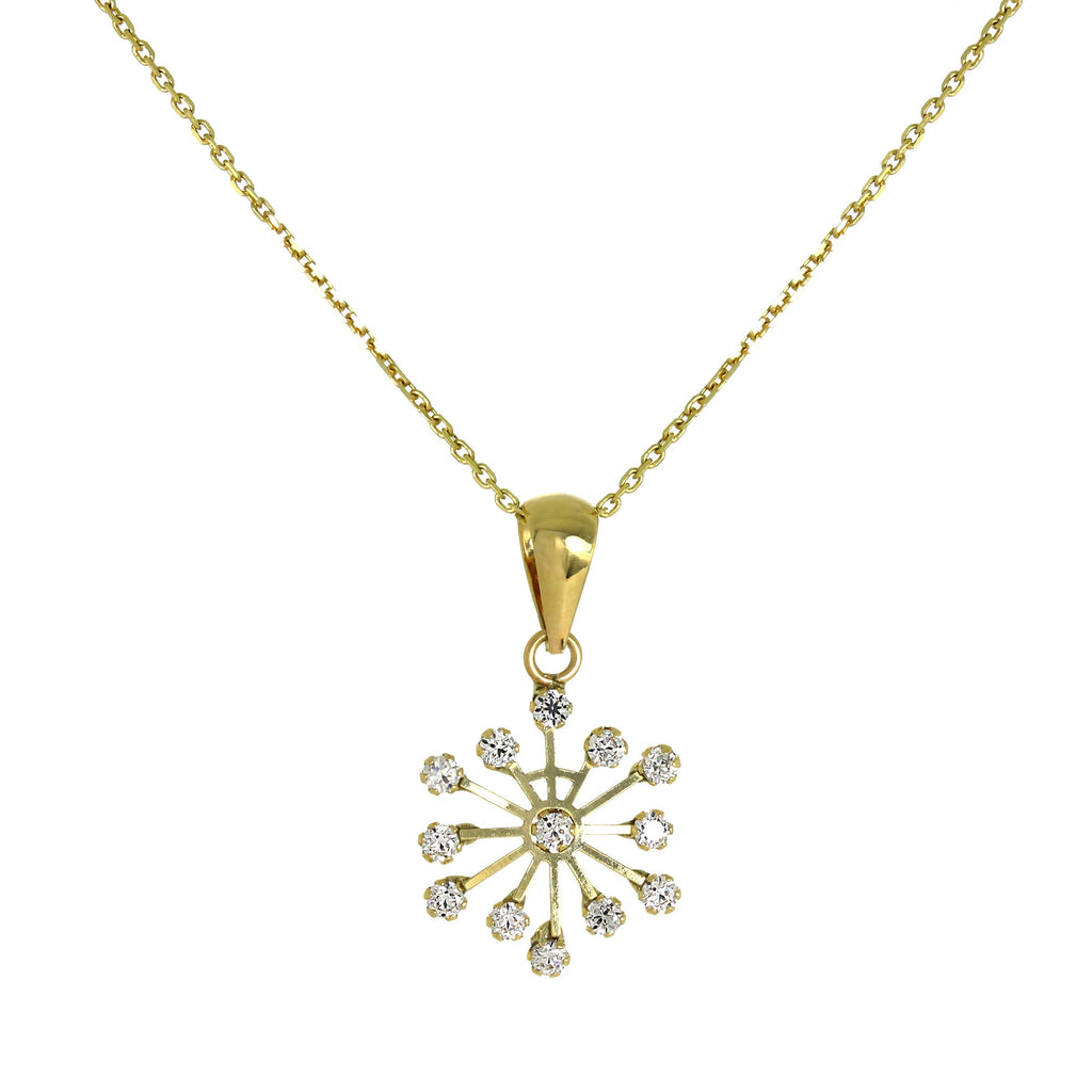 Set aus Anhänger und Ohrsteckern aus 9 Karat Gold mit Zirkonia-Kristallen in Schneeflockenform