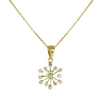 Set aus Anhänger und Ohrsteckern aus 9 Karat Gold mit Zirkonia-Kristallen in Schneeflockenform