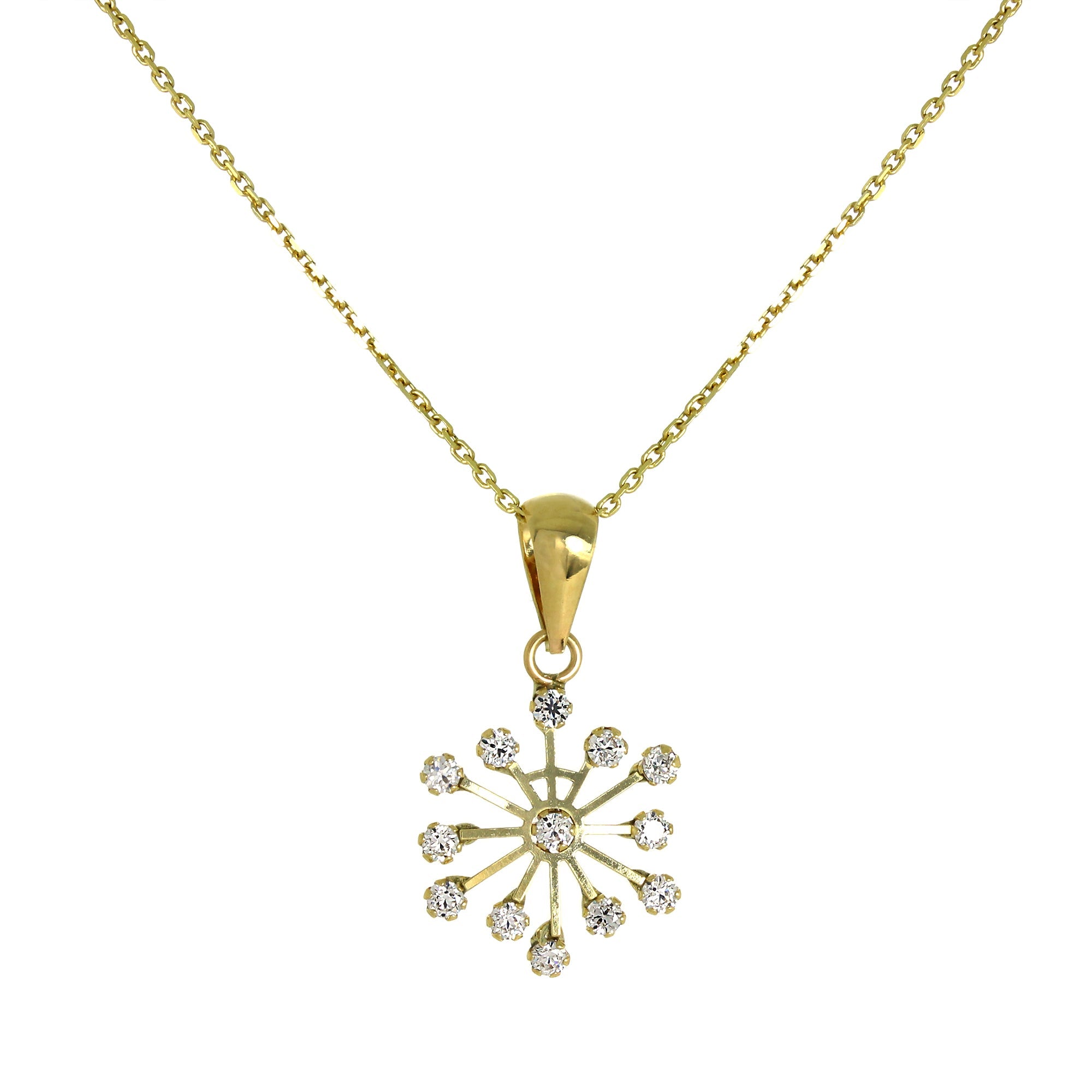 Set aus Anhänger und Ohrsteckern aus 9 Karat Gold mit Zirkonia-Kristallen in Schneeflockenform