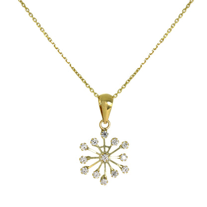Set aus Anhänger und Ohrsteckern aus 9 Karat Gold mit Zirkonia-Kristallen in Schneeflockenform