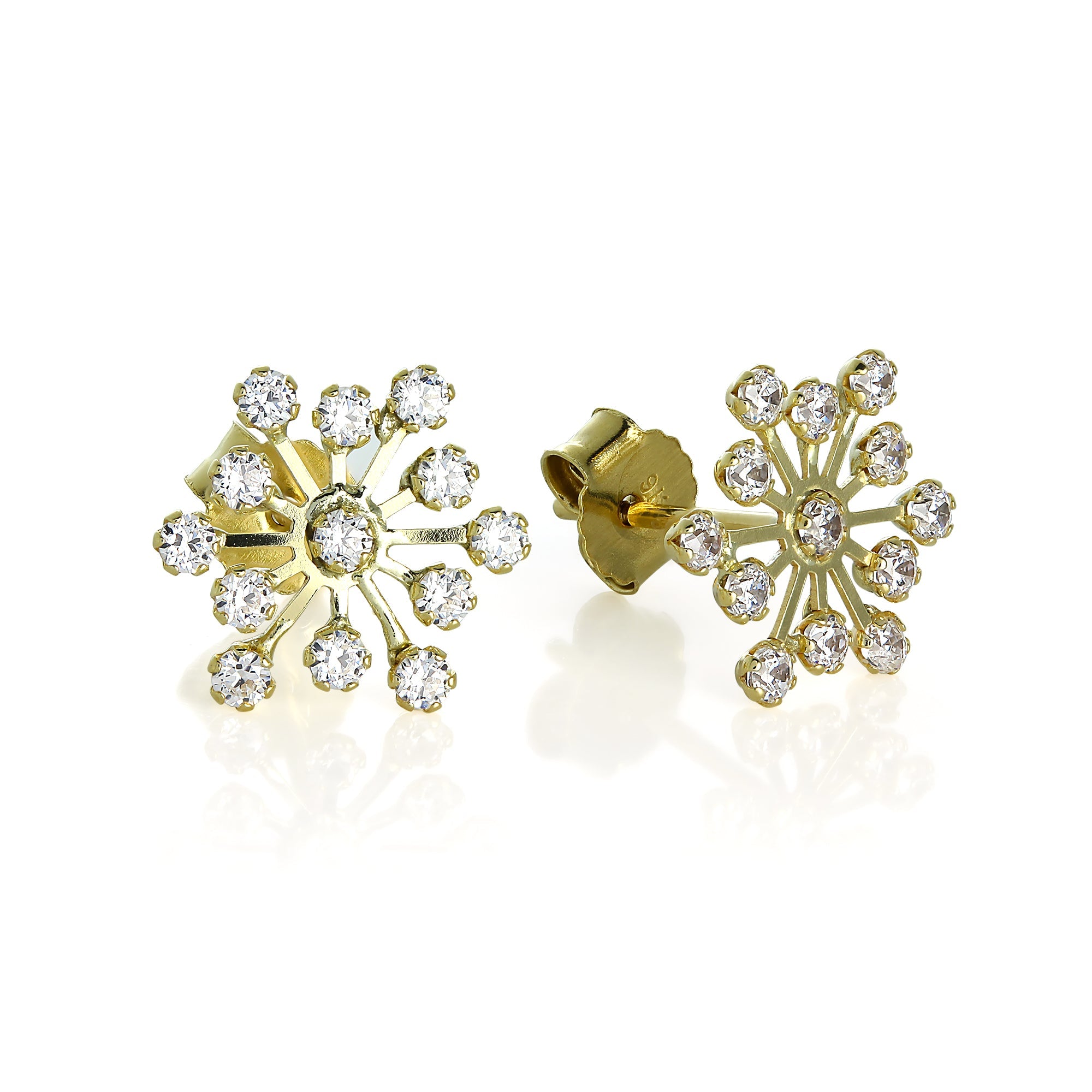 Set aus Anhänger und Ohrsteckern aus 9 Karat Gold mit Zirkonia-Kristallen in Schneeflockenform