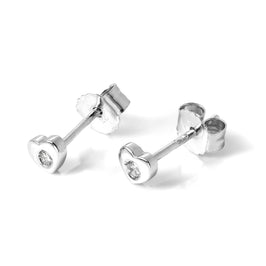 Klein 9 Karat Weißgold Diamant Herz Ohrstecker