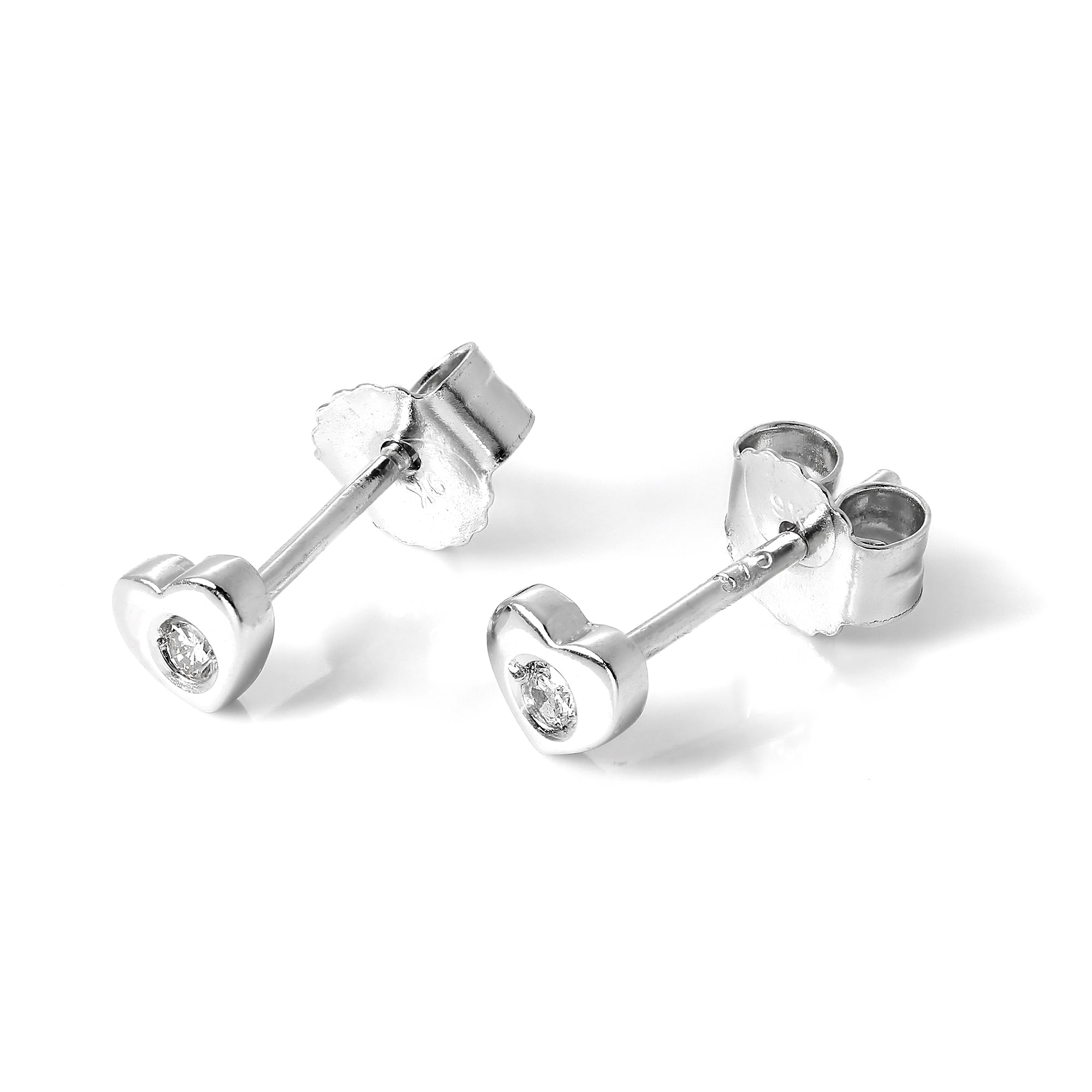 Klein 9 Karat Weißgold Diamant Herz Ohrstecker