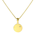 9 Karat Gold, gravierbarer runder Anhänger mit winzigem Zirkonia-Kristall an einer 40–50 cm langen Kette