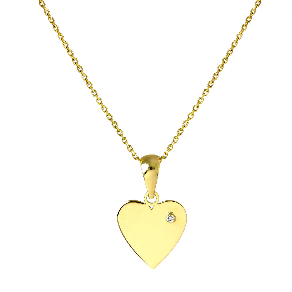 9 Karat Gold Gravierbar Herz Anhänger mit Diamant an Kette