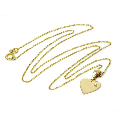 9 Karat Gold Gravierbar Herz Anhänger mit Diamant an Kette