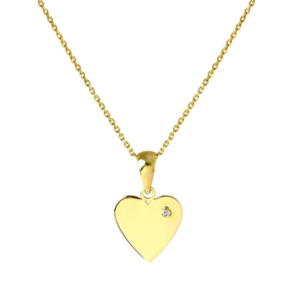 9ct Gold Engravable Heart Pendant with Diamond on Chain