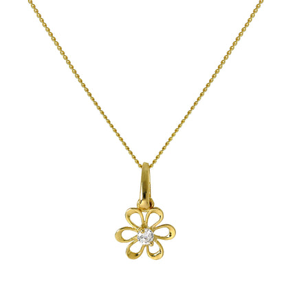 9 Karat Gold Ausgeschnitten Blume Anhänger mit CZ Kristall an Kette