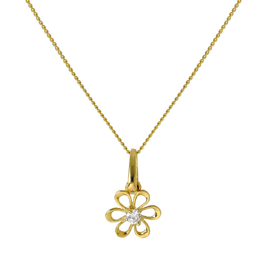 9 Karat Gold Ausgeschnitten Blume Anhänger mit CZ Kristall an Kette
