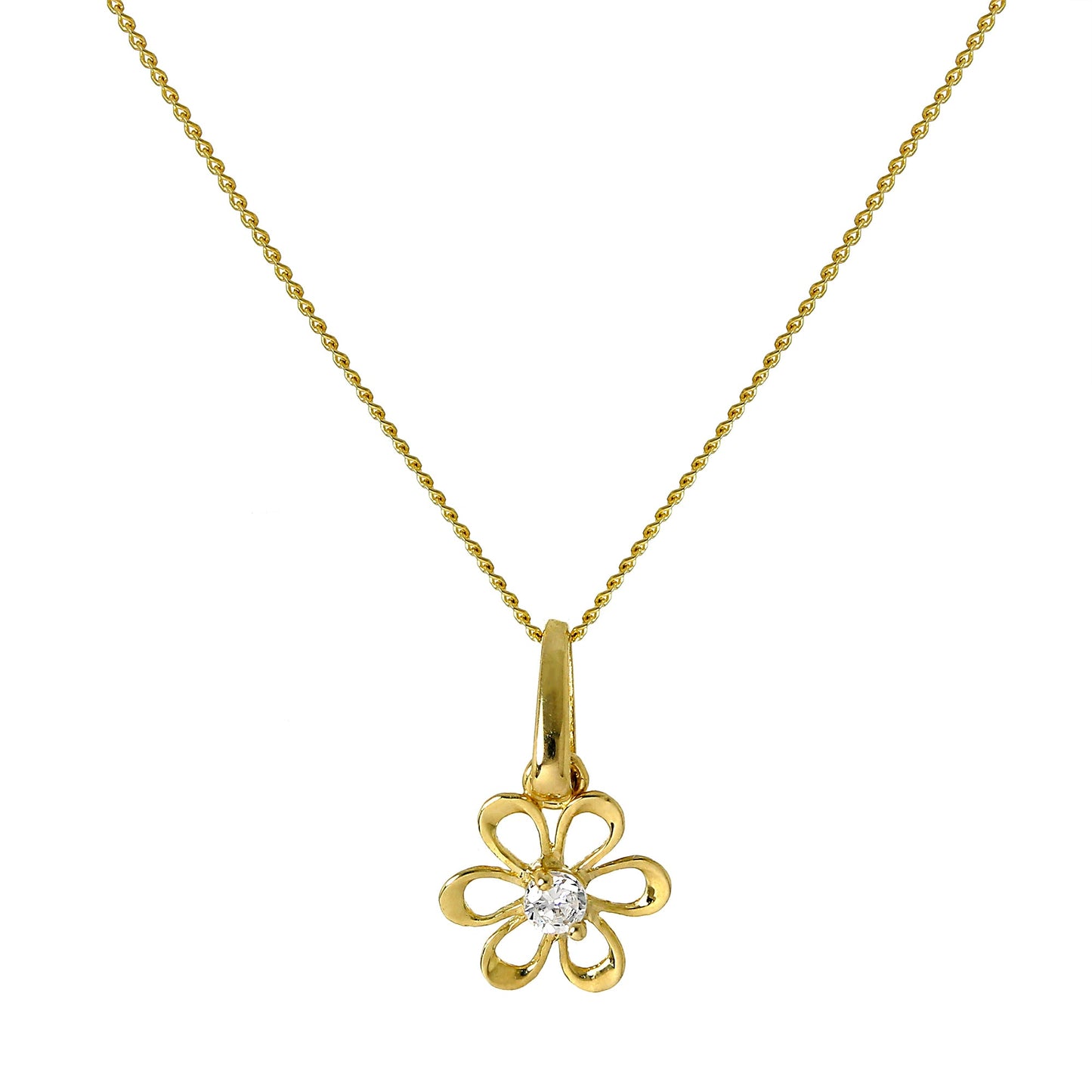 9 Karat Gold Ausgeschnitten Blume Anhänger mit CZ Kristall an Kette