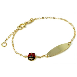 9 Karat Gold Gravierbar Namensschild Armband mit Marienkäfer Anhänger