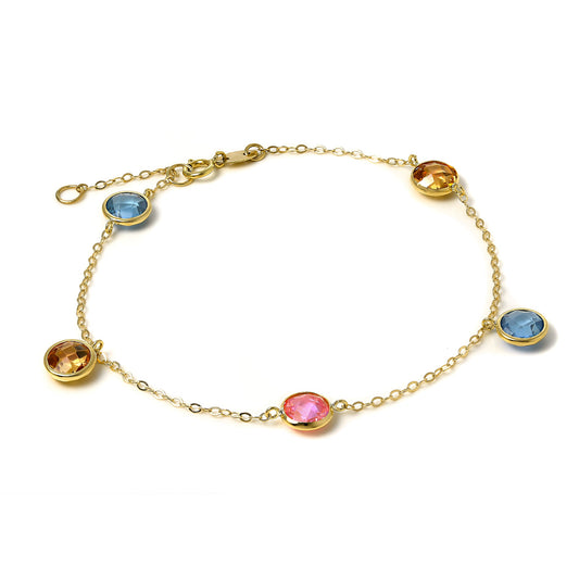 9 Karat Gold 18cm Spurenkette Armband mit CZ Kristallen