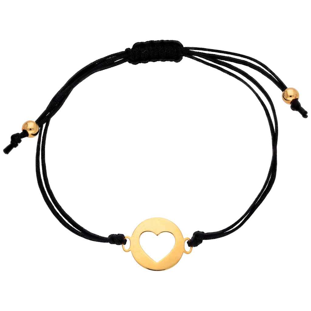 9 Karat Gold offenes Herz mit farbiger Kordel Verstellbares Armband