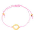 9 Karat Gold offenes Herz mit farbiger Kordel Verstellbares Armband