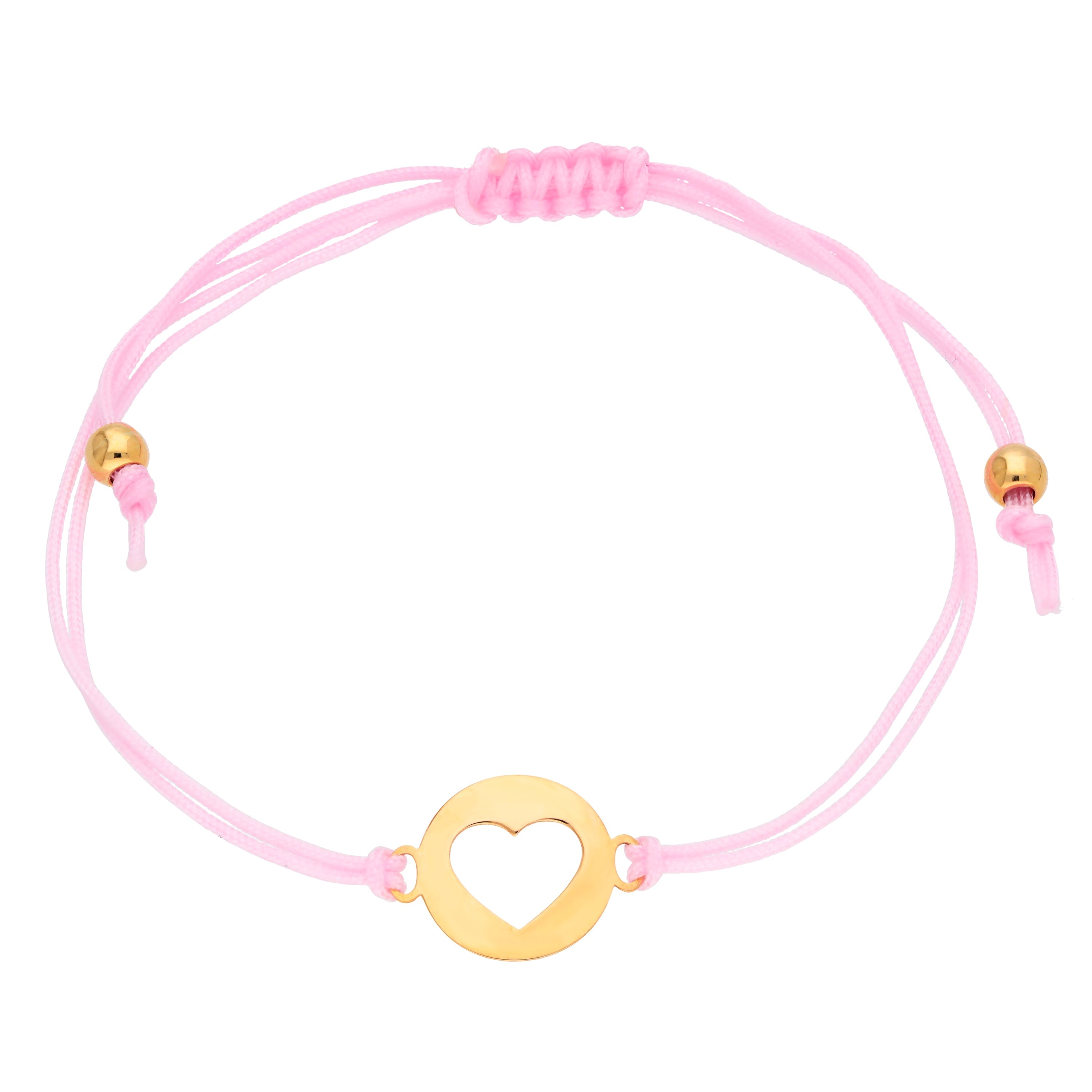 9 Karat Gold offenes Herz mit farbiger Kordel Verstellbares Armband
