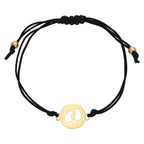 Verstellbares Armband aus 9 Karat Gold mit Babyfüßen und farbiger Kordel