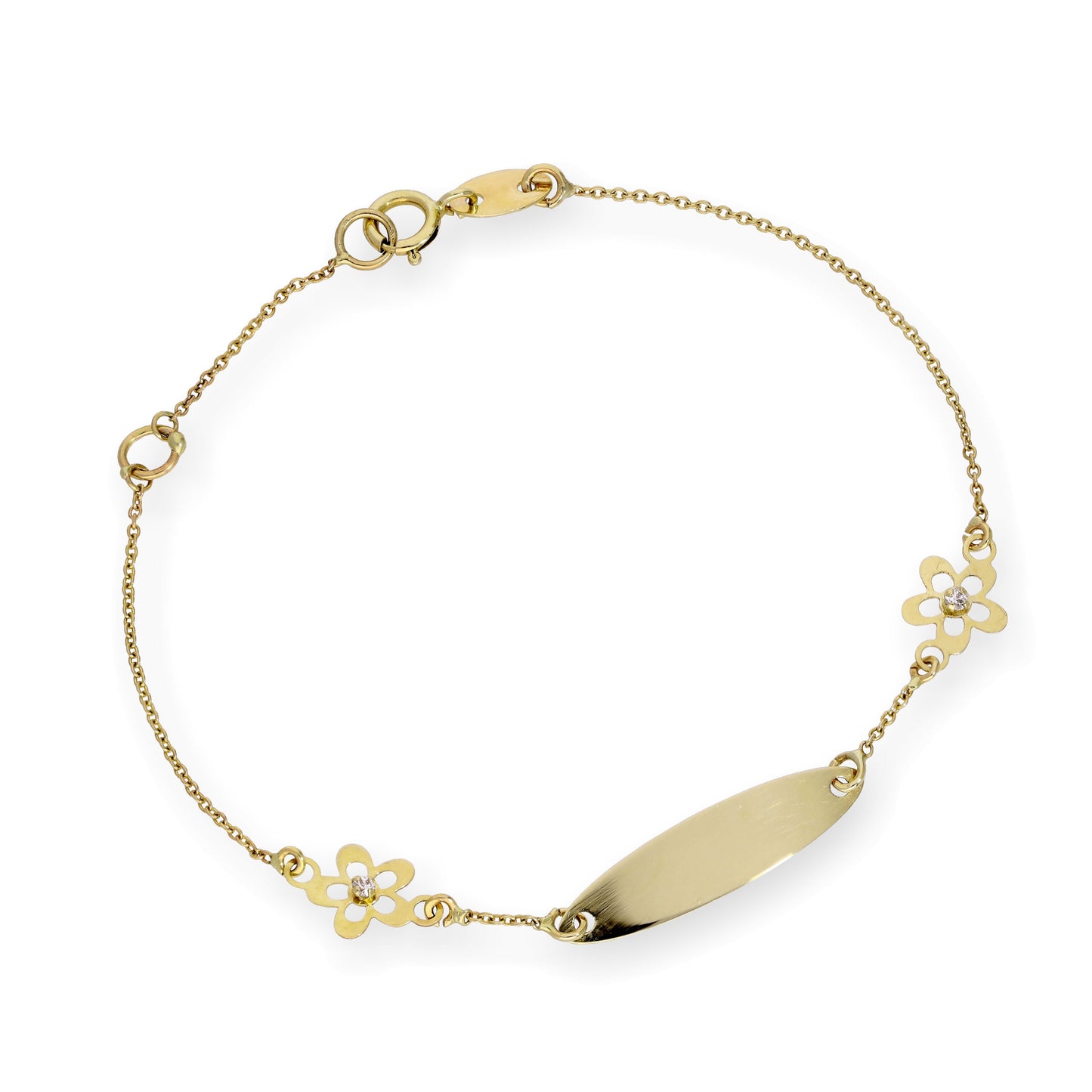 Ovales Kinderarmband aus 9 Karat Gold mit CZ-Blumen