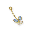 Bauchnabelpiercing aus 9 Karat Gold mit Schmetterling aus blauem Zirkonia