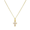 9 Karat Gold, kleine Zirkonia-Kristall-Kreuz-Anhänger-Halskette 16–20 Zoll